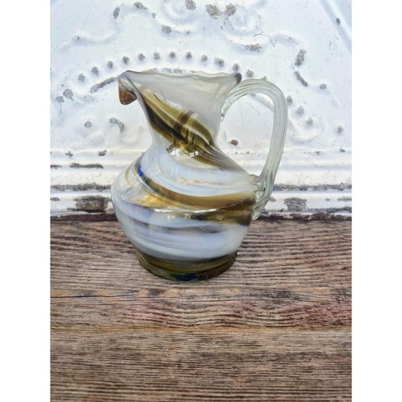Vintage Art Glass Swirl Pitcher Smiths Old Timer Brown white - Picture 8 of 9